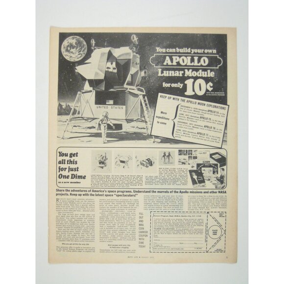 Vintage 1969 Apollo Lunar Module Model Kit Advertisement Print AD Moon Space - Picture 1 of 2